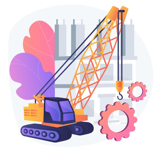 crane servicing with cogs graphic vector